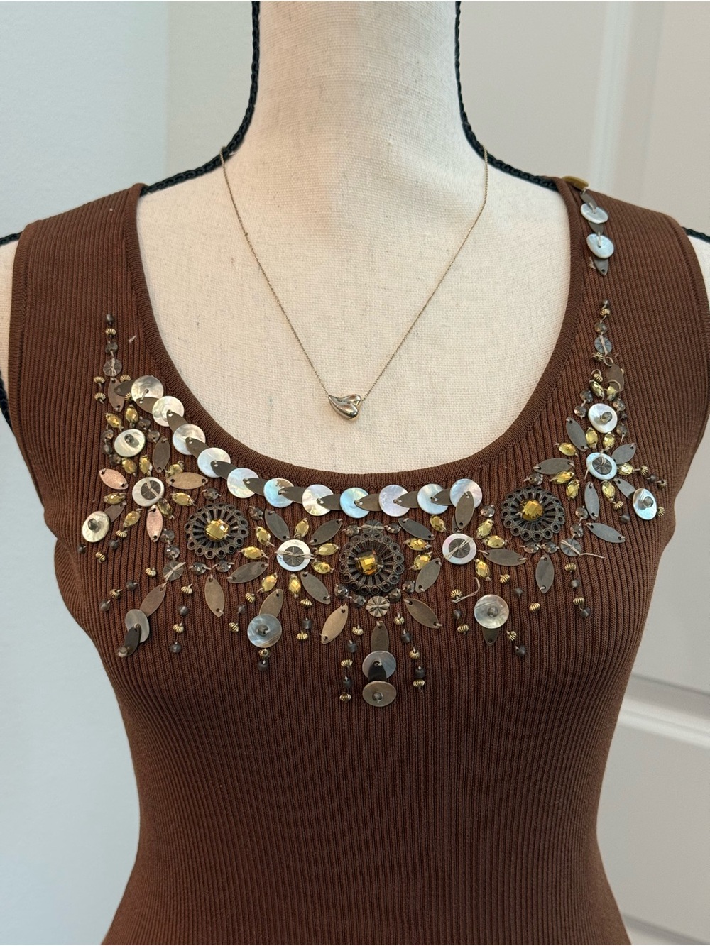 Ruby Rd. Brown Embellished Ribbed Tank - Picture 2 of 10
